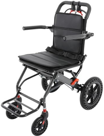 Fauteuil roulant pliable léger, fauteuil roulant de voyage avec coussin d'assise et roulettes pivotantes, dimensions (dépliée) 54 × 83 × 89 cm