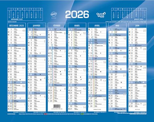 Quo Vadis - Calendrier De Banque Bleu 43x34 cm Année 2026 - 43 x 34 cm carton rigide