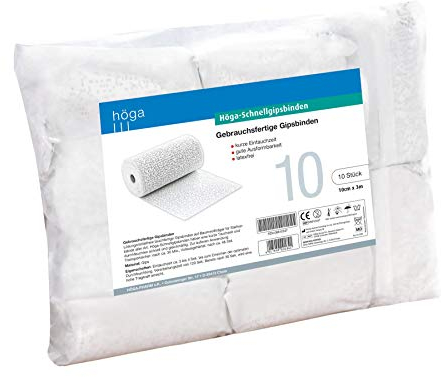 Höga Schnellgipsbinden, gebrauchsfertige Gipsbinden 10 cm x 3 m, á 5x2 Stück im Karton, für alle Arten von Knochenbrüchen - ideal zum Basteln und Modellieren | 10 Stück (1er Pack)