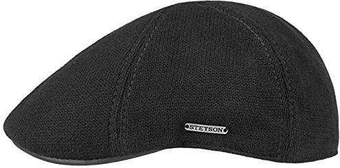 Stetson Muskegon Gatsby Cap Herren Schirmmütze Baumwolle Strickcap Leder Schiebermütze Gefüttert Flatcap Herbst Winter schwarz L (58-59 cm)