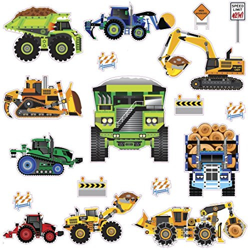 RoomMates SPD0003SCS New Speed Limit-Construction Vehicles Peel & Stick Wall Decals, Multi 10x18