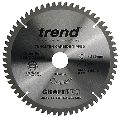 Trend Wood Mitre Saw Blade, 216mm Diameter, 30mm Bore, 60 Teeth, 2.6mm Kerf, -5° Hook, TCT, Extra-Fine Finish, CSB/CC21660