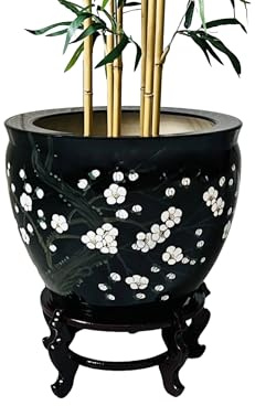 China warehouse direct Oriental Blossom Plant Pot Fishbowl with Stand, Hand Painted Urn Planter Chinese Furniture