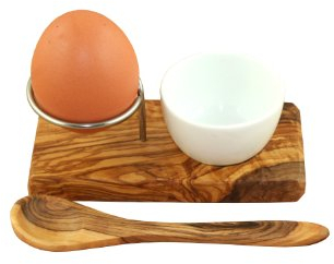 D.O.M. - Huevera (madera de olivo y acero inoxidable, con cuenco de porcelana)
