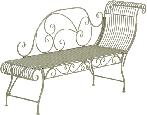 CLP Gartenbank Karma, romantische Recamiere im Jugendstil mit ornamentalen Verzierungen, Chaiselongue für den Außenbereich bis 160 kg belastbar, Farbe:antik-grün
