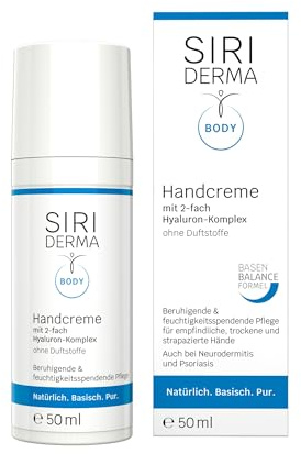 SIRIDERMA Handcreme | Vegane, basische Handpflege für trockene und rissige Hände | Auch bei Neurodermitis und Psoriasis (ohne Parfum, 50 ml)