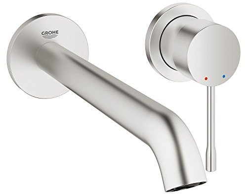 GROHE Essence 2-Hole Wall Mounted Basin Mixer Tap (without Concealed Body, Metal Lever, Water Saving Mousseur 5.7 l/min, Centre Distance 110 mm, Spout Projection 230 mm, L-Size), Supersteel, 19967DC1