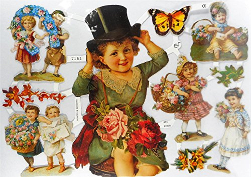 Glanzbilder Mädchen Schmetterling Blumen EF 7161 Oblate Posiebilder Scrapbook Deko GWI 382