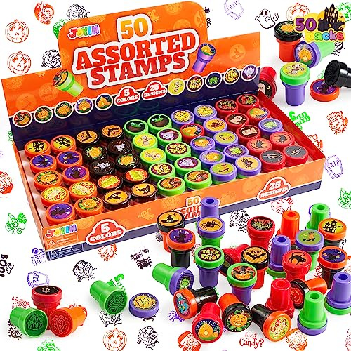 JOYIN 50 Stück Halloween Stempel Set Kinder Selbstfärbende Stempelset (25 Designs, Plastik, Süßes oder Saures, gespenstig Stempels) für Halloween Party, Spiel Preise, Halloween Goodies Taschen