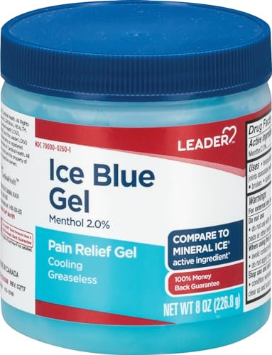 Leader Mineral Ice Blue Gel, Menthol 2%, Pain Relief Gel, Topical Analgesic, for Muscle Pain, Backache, Arthritis & Sport Injuries, for Adults and Kids 2+, Compare to Mineral Ice, 8 oz