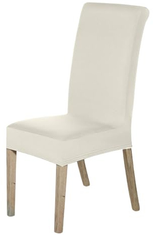 High-Back Chair Covers for Dining Room Chairs – Spandex Stretch, Universal Armless Chair Protective Slipcover, Removable & Washable for Kitchen, Wedding, Party, Banquet & Hotel, Ivory, Pack of 4