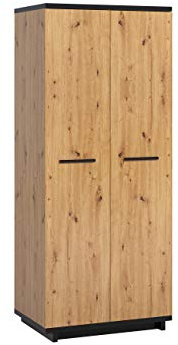Mirjan24 Drehtürenschrank INES SZ2D mit 6 Fächern und 2 Kleiderstangen, Garderobenschrank in Holz-Optik, Kleiderschrank, Schrank für Diele & Flur, Schlafzimmer (Eiche Artisan + Schwarz/Eiche Artisan)