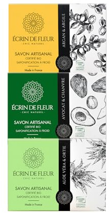 Écrin de Fleur – Coffret Savons Femme : 3 Savons Bio Certifiés Saponifiés à Froid – Argan, Avocat, Aloe Vera – Pour Anniversaire, Noël, Occasions Spéciales