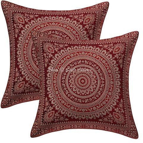 Stylo Culture Bohemio Forros para Cojines Decorativos 40x40 cm Brocado De Seda Mandala Fundas De Almohadones Sofa Granate Jacquard Cuadrado Cremallera Fundas Almohadones para Sillas - 2 Pcs