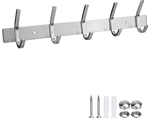 MaoXinTek Kleiderhaken, Wandmontage, selbstklebend, Edelstahl, Kleiderstange mit 5 Haken, für Badezimmer und Küche