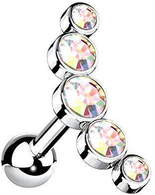 Taffstyle Piercing Stecker Multi Kristall Bogen | für Ohr Tragus Helix Lippe