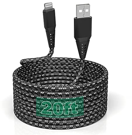 Bawanfa Cavo di Ricarica iPhone 6M Certificato MFi - Lightning USB Extra Lungo 20FT Compatibile con iPhone 12/11/XR/XS Max/X/8/8 Plus/7/7 Plus/6/6s/SE/5/5s/5c, iPad Air 2/Pod