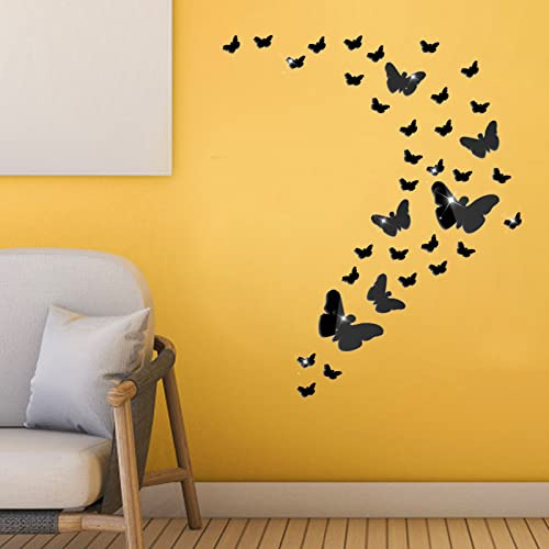 SwirlColor Black Butterfly Wall Stickers, 36pcs, Acrylic, Glossy, Modern Style, Waterproof, Reusable, Indoor Use, Butterfly Theme, Insect Pattern