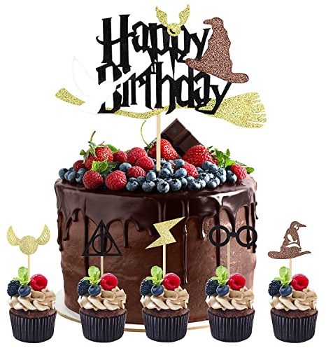 Tårtdekoration födelsedag glitter wizard cupcake toppers trollkarl tårtdekoration för pojke flicka magisk temafest tillbehör (21 stycken)
