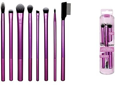 REAL TECHNIQUES - Set de Brochas y Pinceles de Maquillaje de Ojos - Everyday Eye Essentials + Eye Shade y Blend Makeup Make-up Brush Duo (El color del empaque y la manija puede variar)