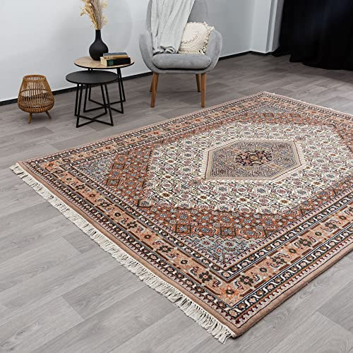 Steffensmeier Orientteppich Bidjar fein | Beste Schurwolle | Orientalisch | Beige, Handgeknüpft, Größe: 70x140 cm