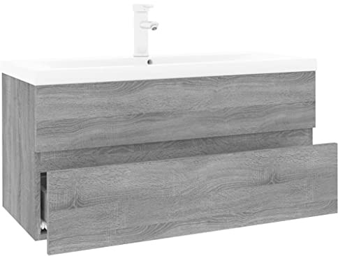 vidaXL Waschbeckenschrank mit Einbaubecken Grau Sonoma Holzwerkstoff