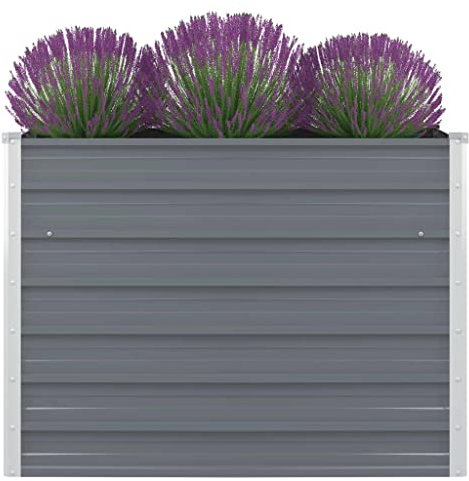 WIFESE Jardinière Surélevée 100x100x77 cm Gris Acier Galvanisé Potager Balcon Carré Lit Surélevé de Jardin Terrasse Exterieur Patio Pot de Jardinière Bacs à Fleurs Plantes Légumes
