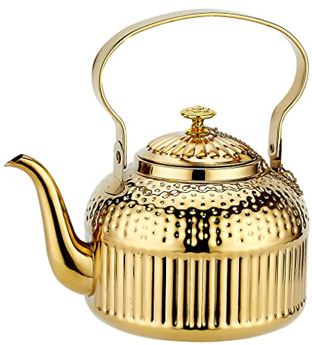 SANQIAHOME 1500 ml Tetera de acero inoxidable con infusor,antiguo,Oro