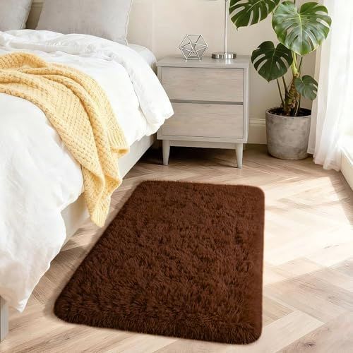 Aspire Homeware Tapis de salon antidérapant pour chambre à coucher - Moderne super doux et épais - Ne perd pas ses poils - Marron - 50 x 80 cm