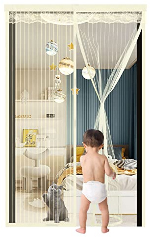 Mosquitera Puerta Magnetica 110x190cm,Mosquiteras para Puertas Exteriores,Cortina Antimoscas con Imanes,Protección Contra Insectos, Imán sin Necesidad de Taladrar,Beige