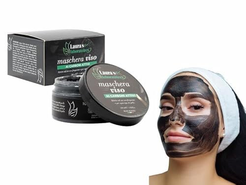 Laura’s Laboratoires, Maschera Viso Pulizia Profonda Carboni Attivi - Maschera Purificante Donna Uomo Rimozione Punti Neri E Brufoli - Black Mask Professionale, Pulizia Viso Punti Neri Remover