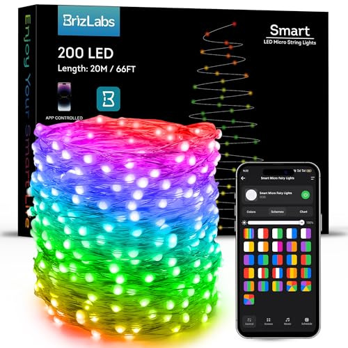 BrizLabs Smart Fairy String Lights, 66ft 200 LED WiFi Easter Fairy Lights App Control, Dimmable Pastel Light Rainbow Christmas Lighting, Music Sync RGB Xmas Lighting Work with Alexa & Google Home