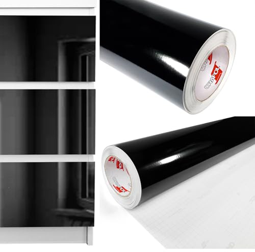 Möbelfolie selbstklebend 100x100 cm | Einfarbig Klebefolie für Möbel | Klebefolie Möbel - einfache Anwendung, ideal für die Renovierung von Küche oder Bad | Möbelfolie | Schwarz Hochglanz