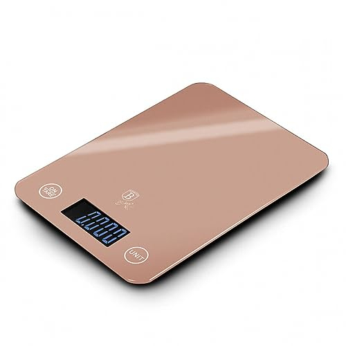 Berlinger Haus, Balance de Cuisine numérique, capacité 5 kg, Collection Rose Gold, Précision professionnelle, Auto Zero et Auto Off, g/lb/oz/kg, Indication de chargement de la batterie faible