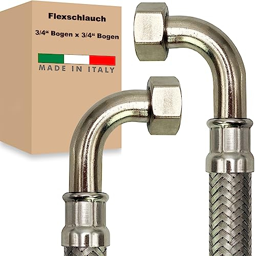 Flexschlauch ÜM-BOGEN x ÜM-BOGEN Edelstahl Panzerschlauch Anschlußschlauch Sanitär Armaturenschlauch Hauswasserwerk Made in Italy (3/4 x 3/4 - 1500 mm)