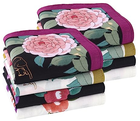 HOULIFE Mouchoir Tissu - Mouchoirs en Tissu Femme, Grands Mouchoirs Tissus en Pur Coton Peigné Motif Fleur Doux pour Mariage Usage Quotidien, Lot de 8 Pièces, 45x45cm, Fleur 7