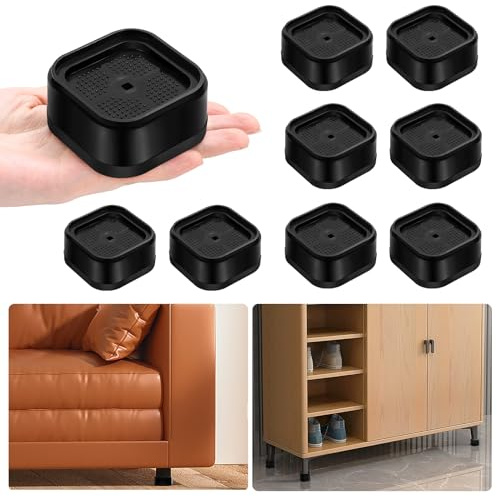 shouwuhho 8 Pack Furniture Risers Adjustable Bed Risers Heavy Duty Lifts Height 1, Square Stackable Bed Risers 1, 2 or 3 Inch for Desk Leg Table Couch Sofa Chair Bed Frame Legs Dorm, Black