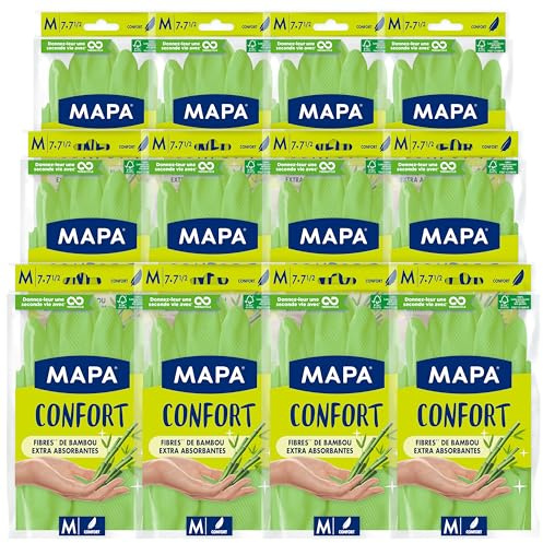 Spontex MAPA – Komfort – 12 Haushaltshandschuhe aus Bambusfasern – hält die Hände kühl und trocken, 12 Packungen à 1 Paar – Größe M
