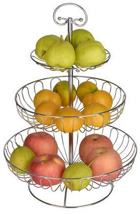 3 Tier Metal Wire Fruit Basket Tray Stand Storage - Portable Handle, Black Fruit Bowl Organizer For Countertop, Fruit Plate Storage Basket