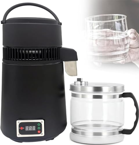 RRHCW 4L water container for distiller 750W w/Glass Container & All Stainless Steel Interior, Distilled Water Machine Maker Purifier Filter, Distilling Pure Water Maker for Home Use-Black