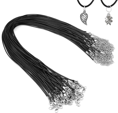 60 Stück Lederband für Ketten Schwarz, 43cm Lederschnur mit Verschluss | 1.5mm Gewachste Lederband, DIY Lederschnur Lederbänder, Leder Halskette Schnur für Armband, Anhänger Schmuckherstellung