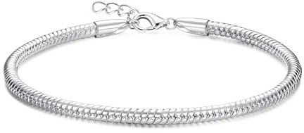 ADRAMATA Sterling Silver Lobster Clasp Snake Chain Bracelet for Women Men DIY Bracelets with Charms Adjustable Charm Bracelets Silver Bracelets Jewellery Gifts