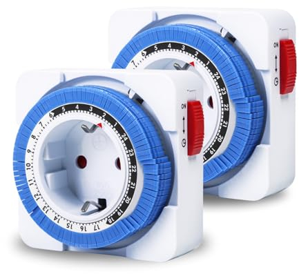 DEWIN Timer Presa Elettrica,AC230V 16A 3680W Timer Meccanico da 24 Ore Presa Programmabile Presa a Comando Orario con 96 Segmenti Giornaliero (2PCS)