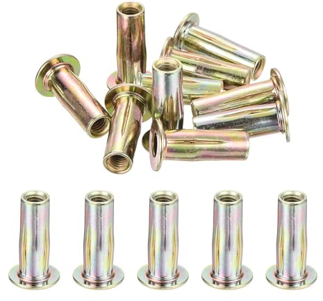 sourcing map 26 dadi per rivetti multi-grip, M5 a testa piatta in acciaio al carbonio con codolo pre-bulbed filettato dado inserto con finitura zincata