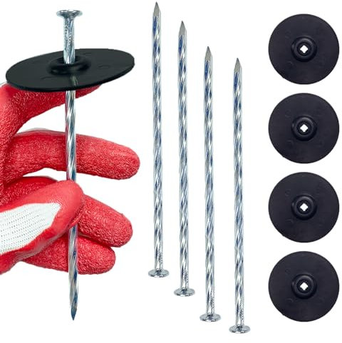 Garden Stakes with Gasket Spiral, 6in Galvanized Steel Turf Nails Garden Weed Barrier Stakes Staples for Fixing Landscape Fabric, Landscape Edging, Artificial Grass, Floor Mats, Etc. (20 PC)
