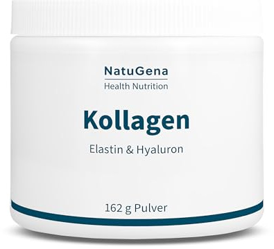NatuGena Kollagen – 5.000 mg Kollagen, 200 mg Hyaluronsäure | 160 Kapseln | Mit 90 mg Elastin & 80 mg Vitamin C – Hyaluron mit 500–700 kDa Molekulargewicht – optimal bioverfügbar, 30-Tage-Versorgung