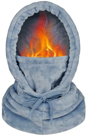 JFAN Wintermütze für Damen Schal MüTZE Set Warme Plüsch-Mütze Hoodie Mütze Kapuzenschal Wintermütze Verstellbar Blau