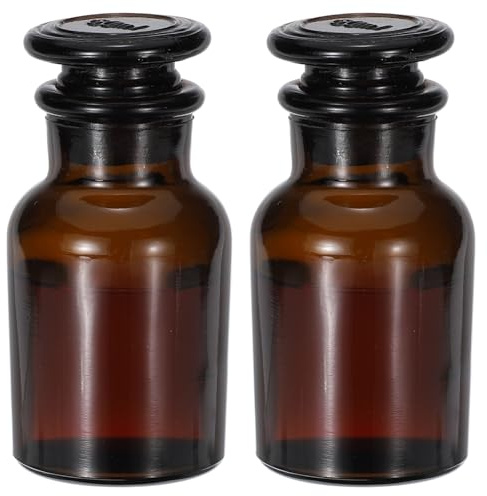 PATIKIL Reagent Media Bottle, 2 Pcs 60ml Glass Wide Mouth Reagent Media Storage Bottle with Glass Ground Stopper for Lab Water Reagent Liquids, Chemistry, Science, Vase, Perfume, Amber