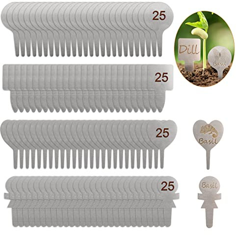 Metall Pflanzenetiketten, 100er Pflanzenschilder Pflanzenstecker Wetterfest Pflanzen Schilder Höhe 6.5cm, 4 Muster Gartenschilder Kräuterschilderm Wiederverwendbares Plastik Schilder Zum Beschriften