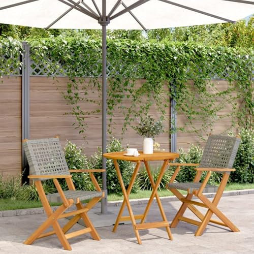 Somanki 3-TLG. Bistro-Set Grau Poly Rattan und Massivholz, Gartenset Tisch Und Stühle, Balkon Möbel Für Kleinen Balkon, Terrassenmöbel, Balkonset, Balkonmöbel, Möbelsets - 3281851